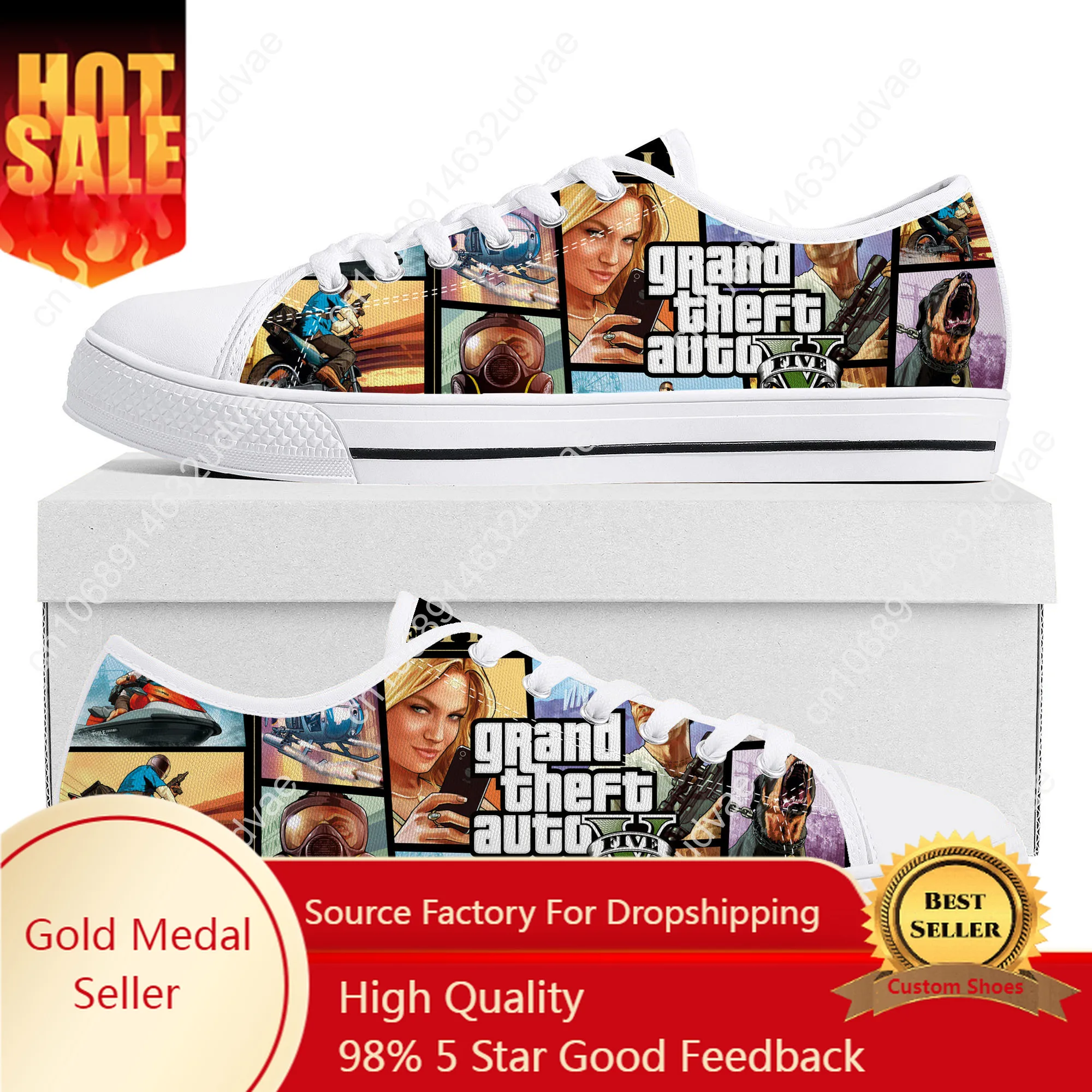 

Anime Cartoon Grand Theft Auto GTA V 5 Low Top Sneakers Mens Womens Teenager Canvas Sneaker Casual Couple Shoes Custom Shoe