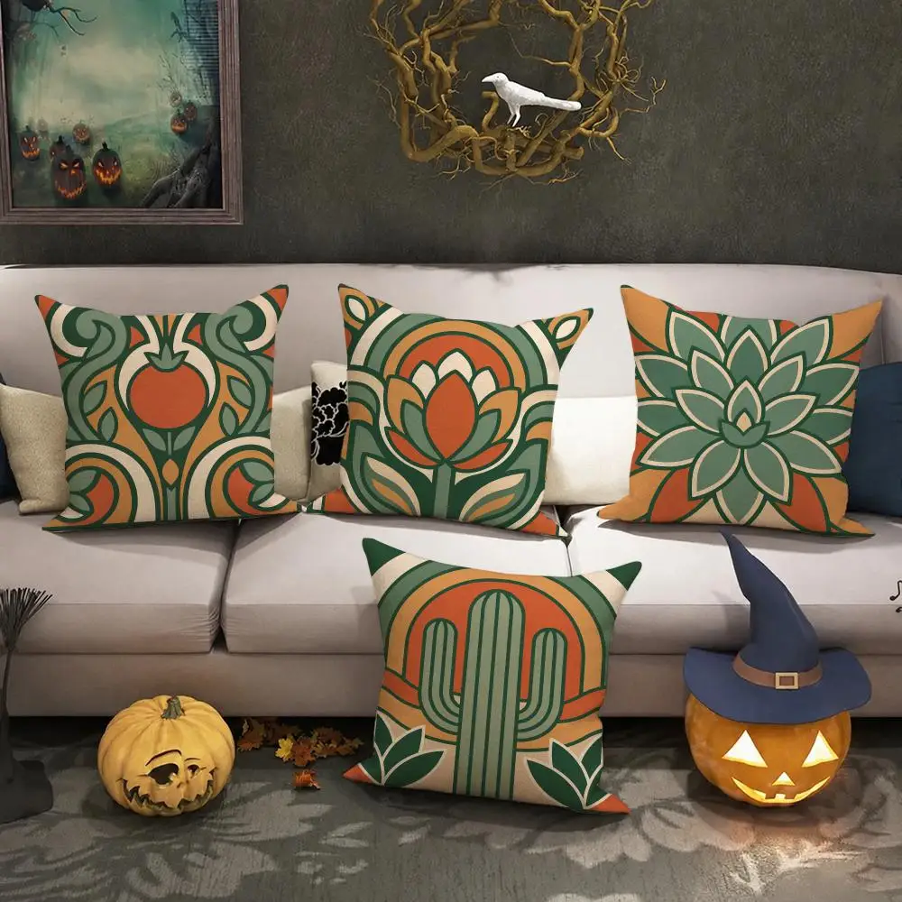 Botanical Halloween Gift Cushion Cover Halloween Rustic Throw Pillow Covers, Cute Ghost Pumpkin Maple Leaf Cushion Covers