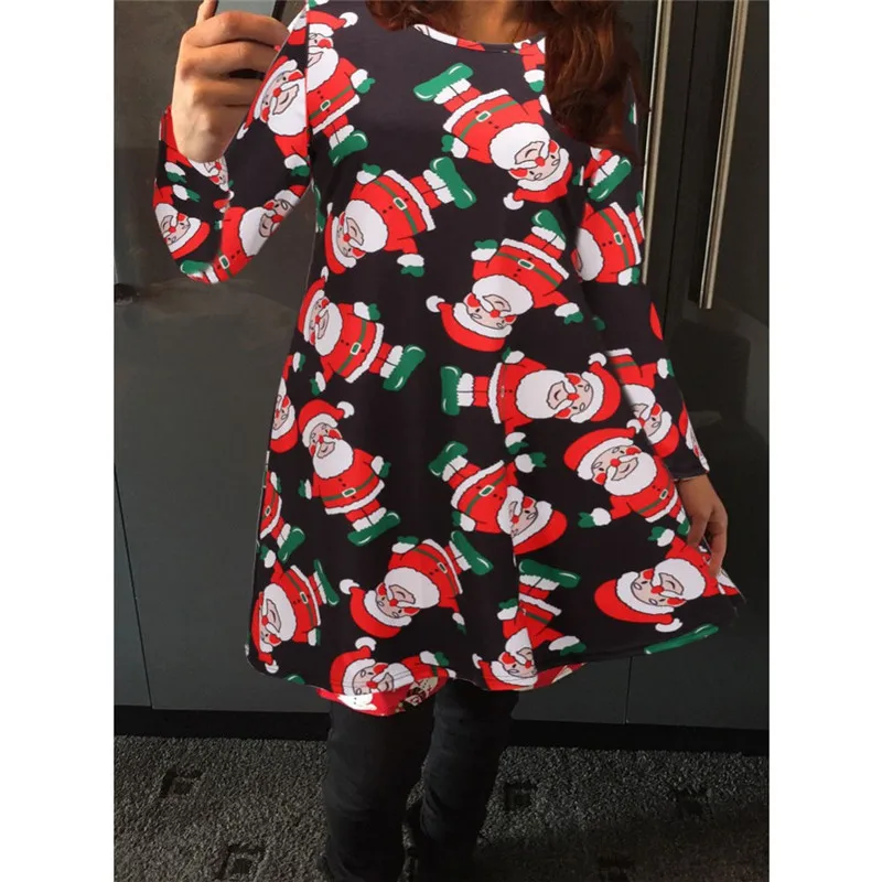 Women Christmas Mini Dresses Santa Claus 3D Printed Street Hip Hop Short Dress Autumn Long Sleeve Festival Casual Ladies Dress