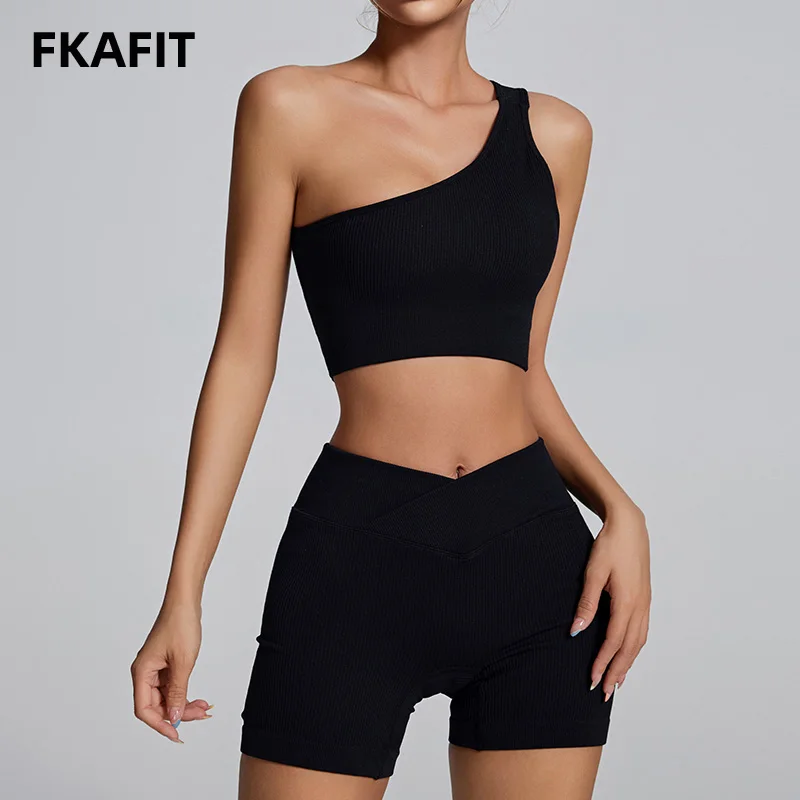 Workout Clothes For Women Single Strap Sports Bra High Waist Mini Shorts Yoga Set Seamless Sports Suits Women Tracksuit