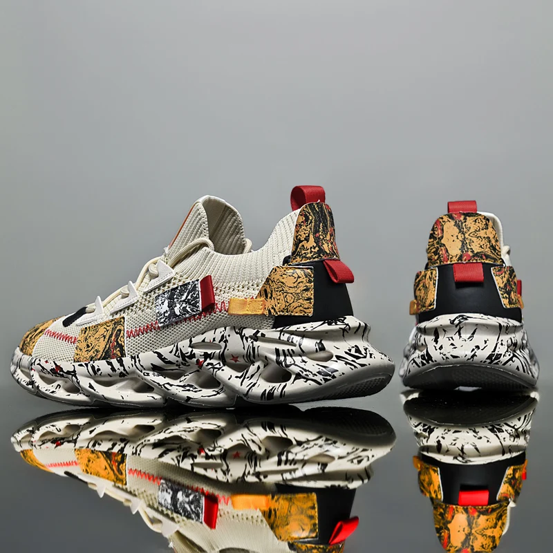 Baskets de loisirs polyvalentes pour hommes, chaussures de sport confortables, chaussures de marche légères, chaussures de course à lame graffiti,