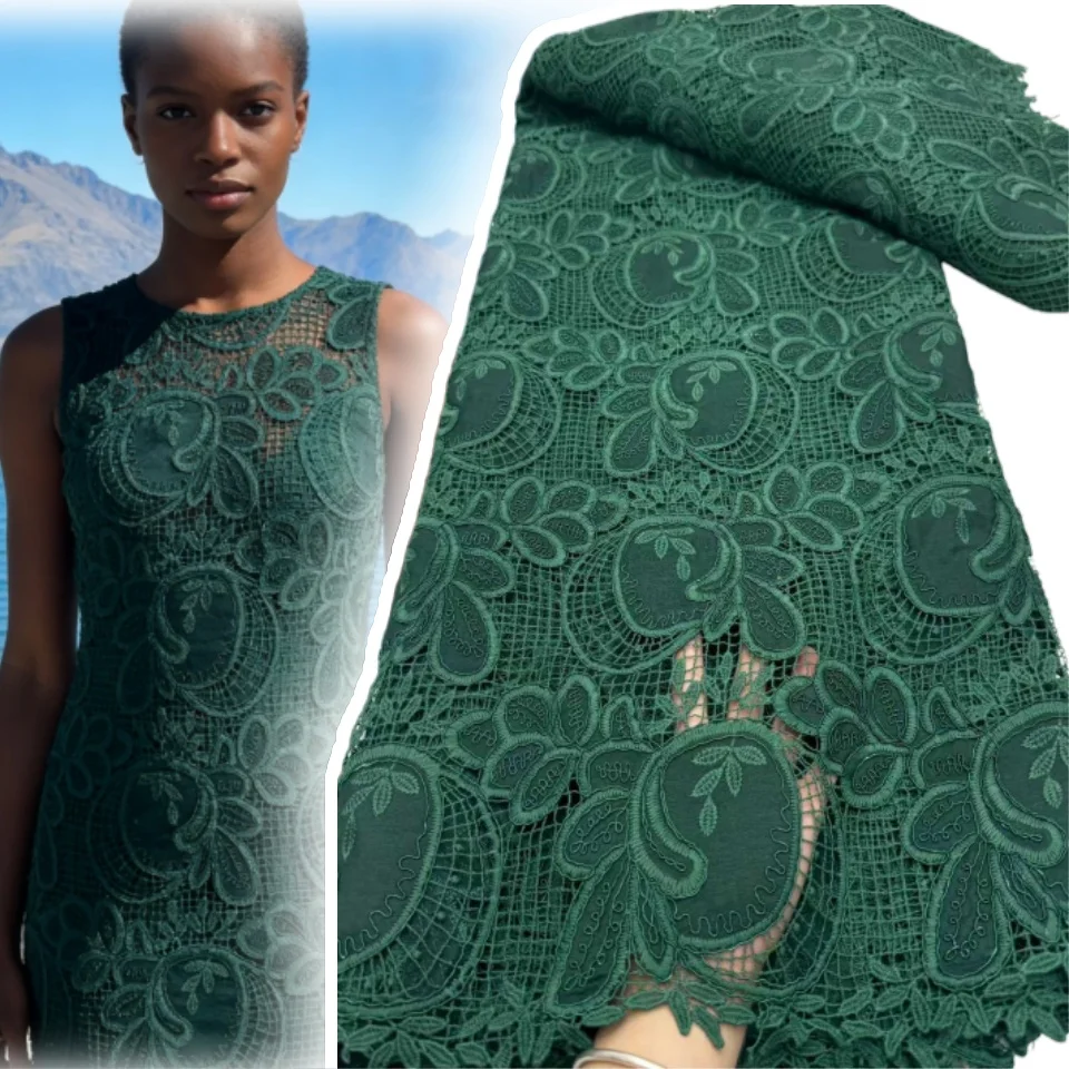 

African Velvet Tassel Lace Fabric with Intricate Embroidery Laser Cut Traditional Nigerian Attire Drapes Designs 5 Yards 1977