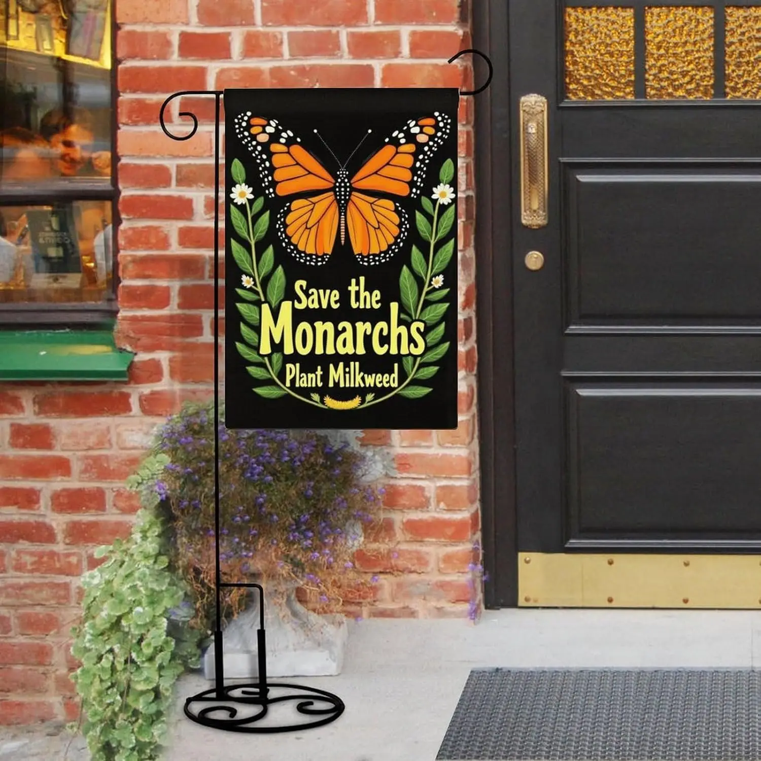 Save The Monarch Butterfly بعض Milkweed Butterfly Fun Garden Flag 12 × 18 بوصة خيش مزدوج الجوانب، علامة زهور موسمية Ya EYY