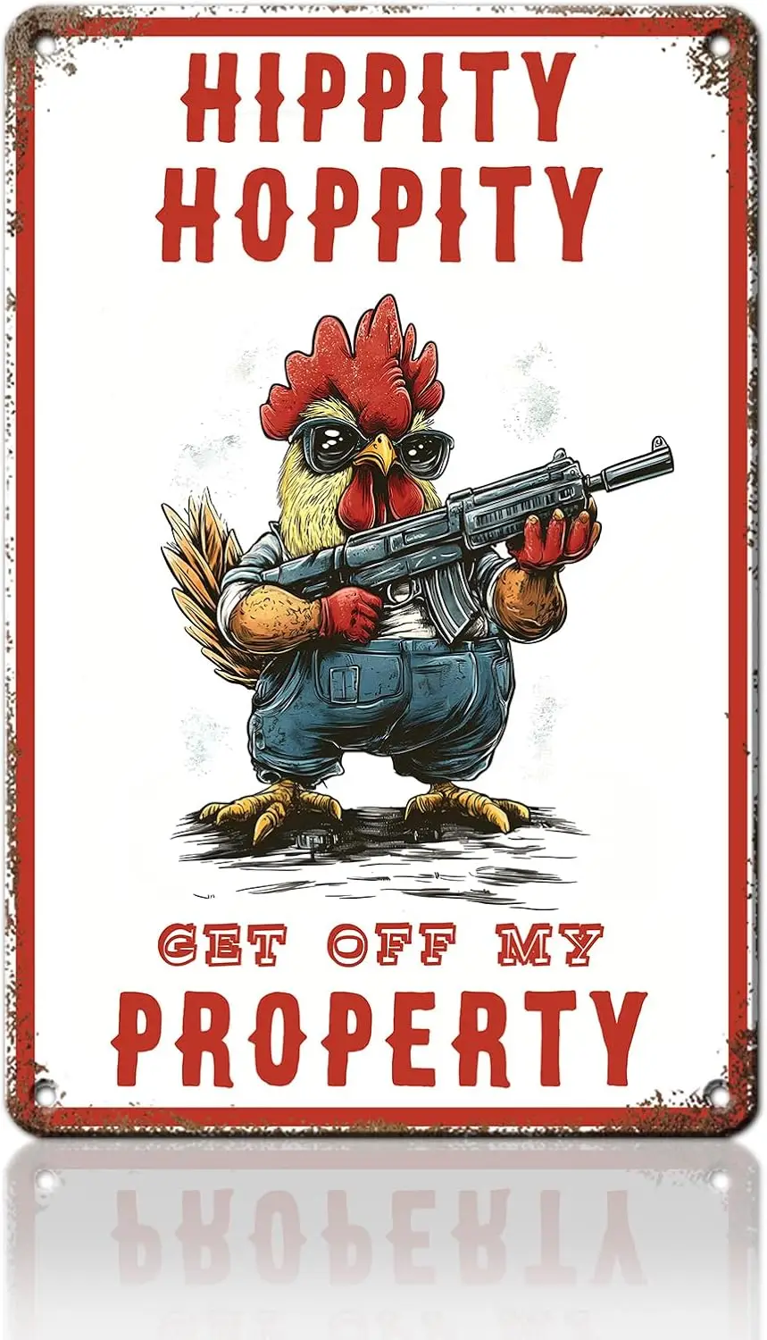 Chicken Room Sign Funny Metal Tin Signs Vintage Bedroom Door Decor Hippity Hoppity Get Off My Property No Trespassing Warning Po