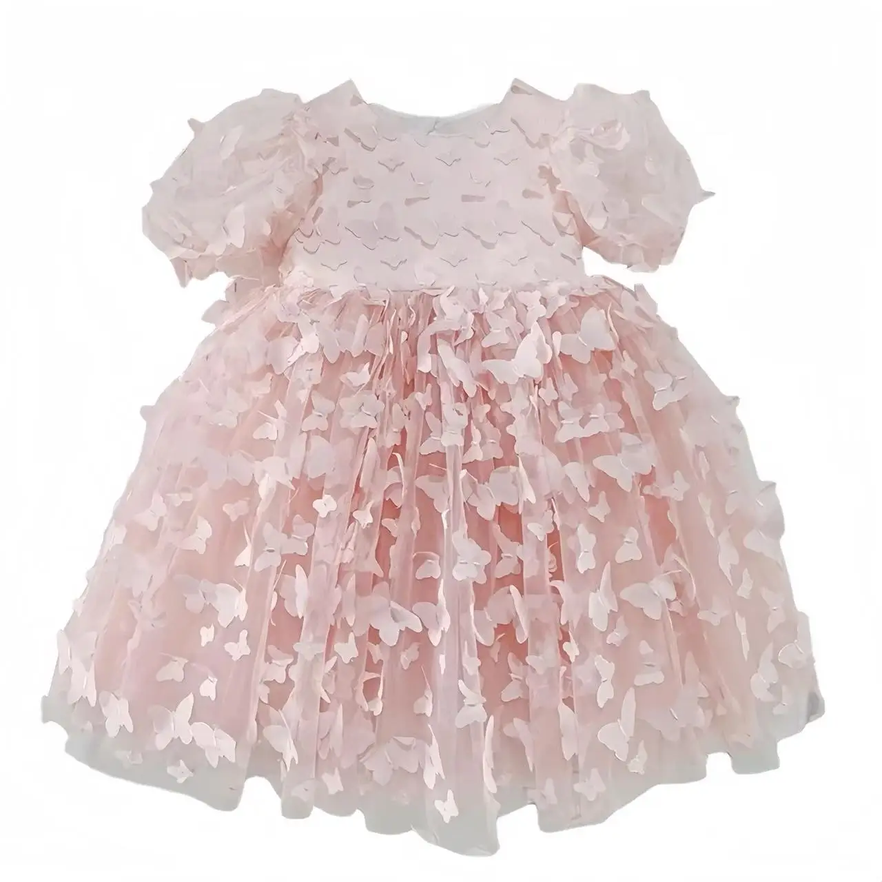 2024 vestido infantil de manga bolha com design tridimensional de borboleta vestido de princesa fofo sem costas roupa de performance