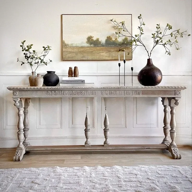 

French retro carved solid wood entrance table American retro entrance table entrance hall cabinet decoration table