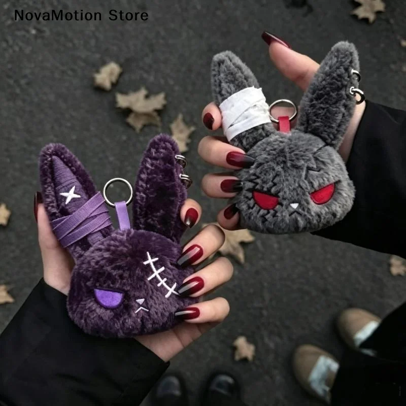 [NM]Gothic Dark Bunny Plush Keychain Bandage Wound Rabbit Doll Pendant Cute Backpack Charm Halloween Birthday Party Gift[NM]