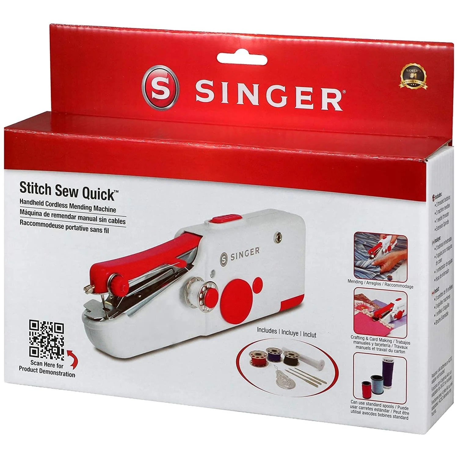 Singer Portable Handheld Sewing Machine Mini Stitch Sew Needlework Cordless Clothes Fabrics Extra Needle Set for Leather Jeans