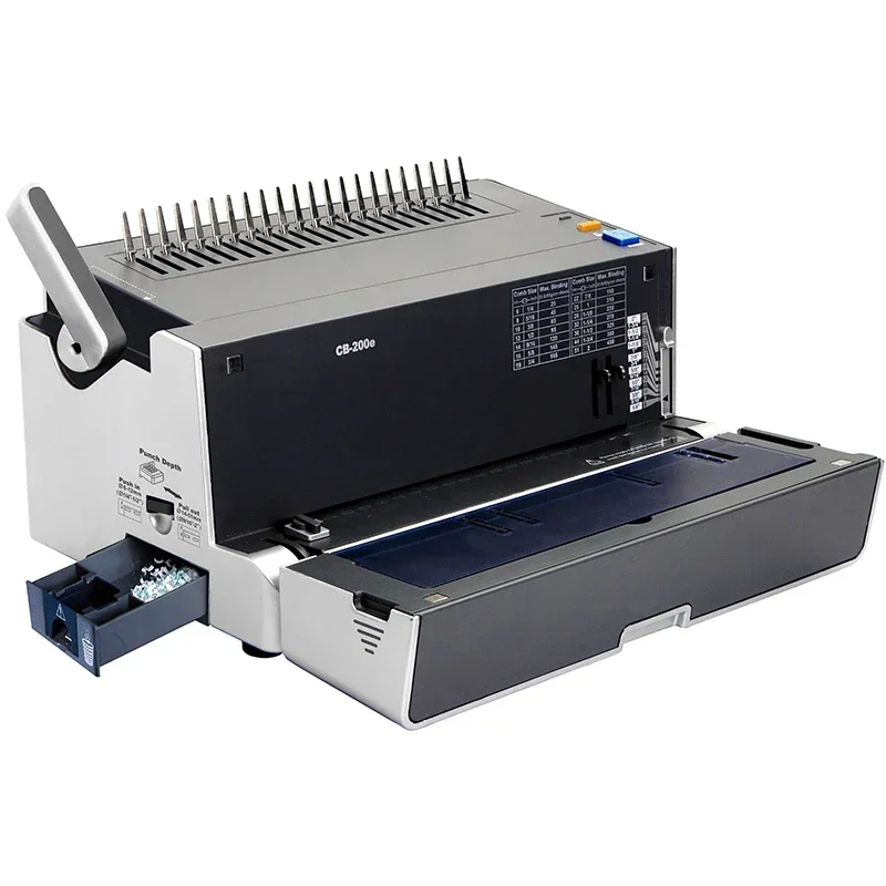 CB200E Electric Hole-Punching Binding Machine, 19/21 Hole, Tender Document Binding, 450 A4 Sheets, Apron Clip Binding Machine