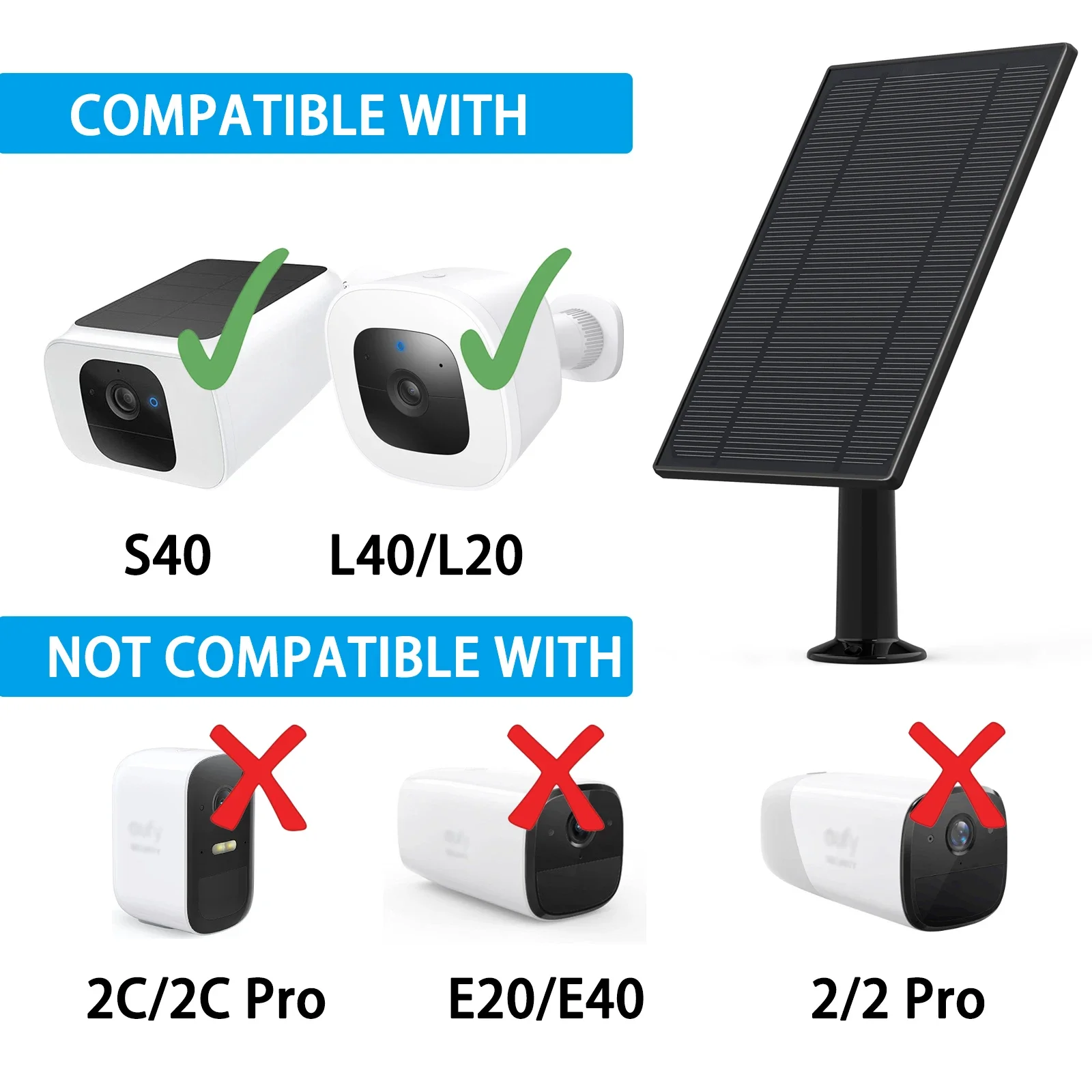 6W Solar Panel Charging power Cable mount for eufy Security SoloCam S40 L20 L40 S340  c210(black)