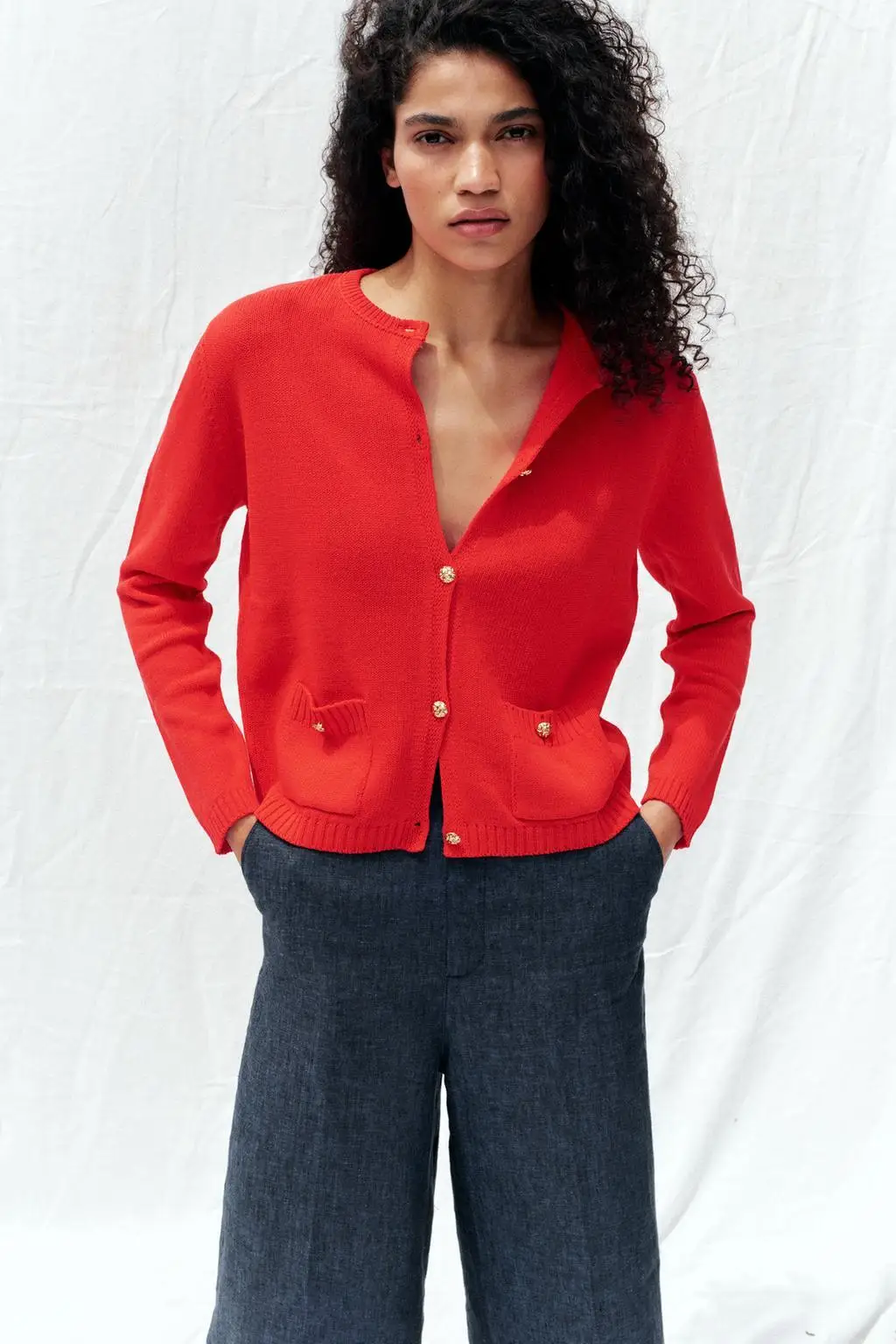 

YY9003 ZA25 summer new women's round neck long sleeved button up sweater simple knitted cardigan jacket 6427048