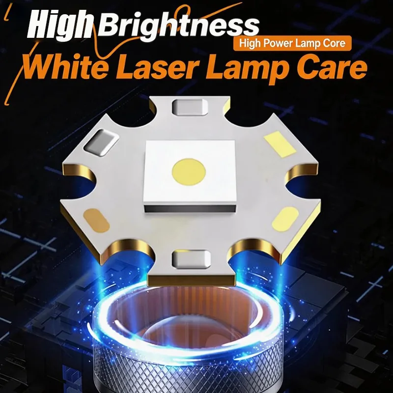 10000Lumens New White Laser Flashlight USB Rechargeable LED Flash Light Long Range Torch Zoom Outdoor With Digital Power Display