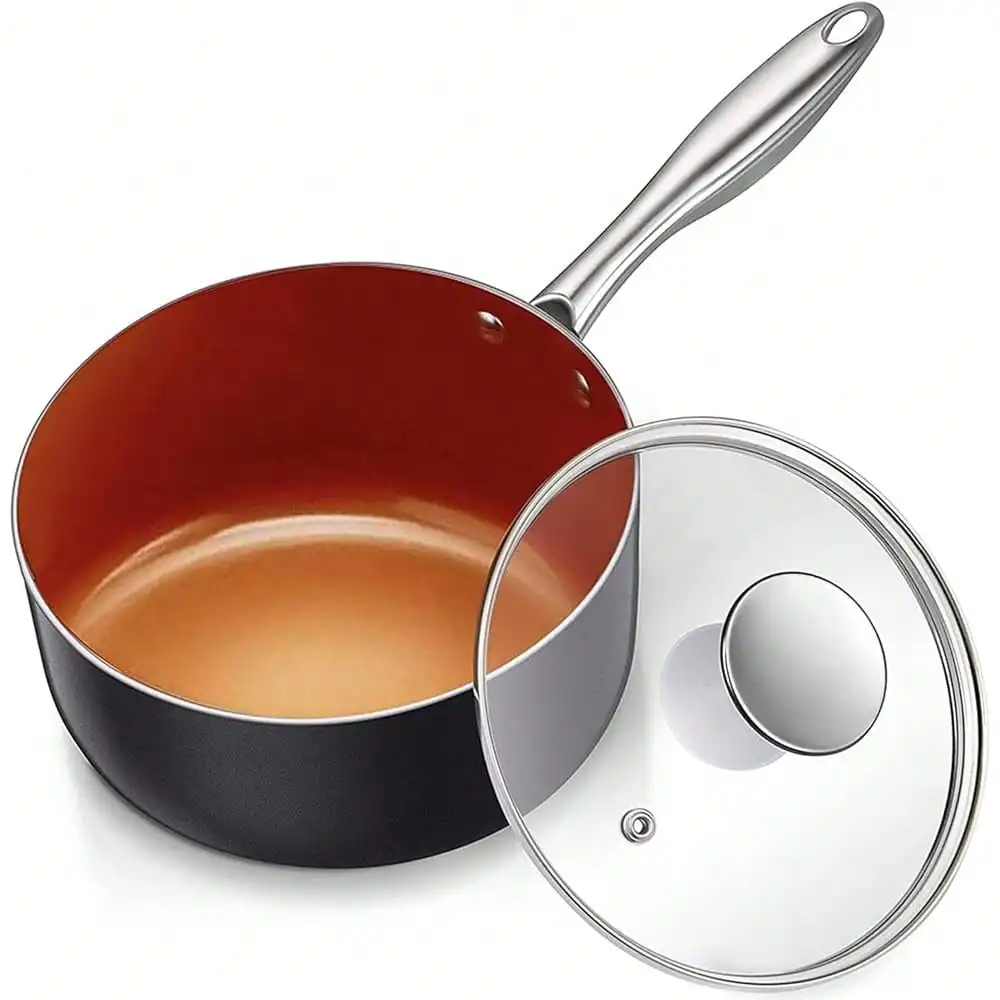 

Sauce Pan With Lid, Ultra Nonstick 3 Qt Saucepan With Lid, 3 Quart Non Stick Pot Induction Compatible, Ceramic Small Pot, Copper
