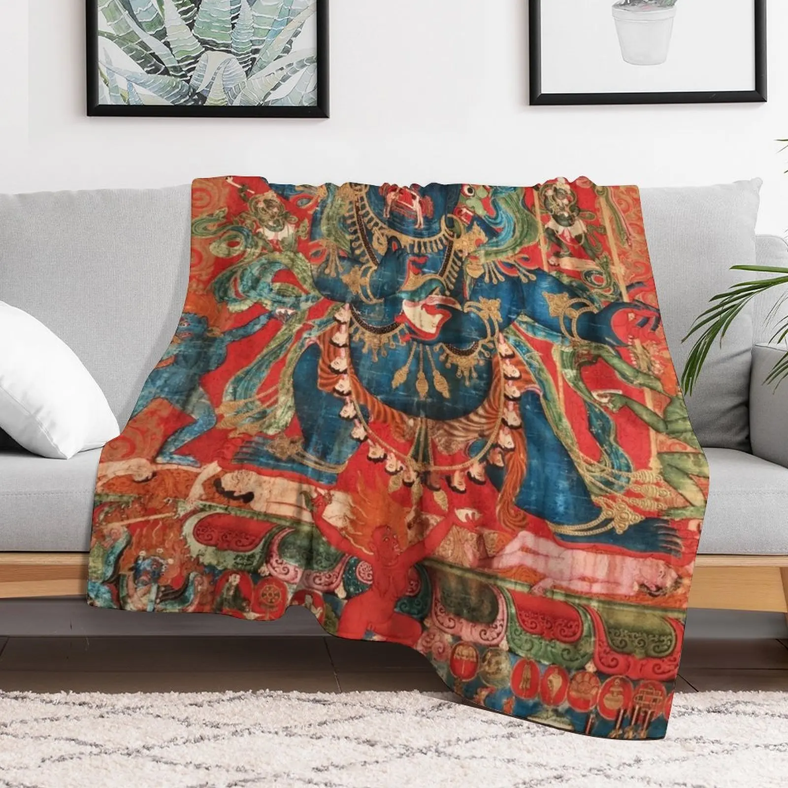 Mandala 143 Mahakala Chaturmukha Four Faced Throw Blanket Cute Plaid Shaggy manga blankets and throws Blankets