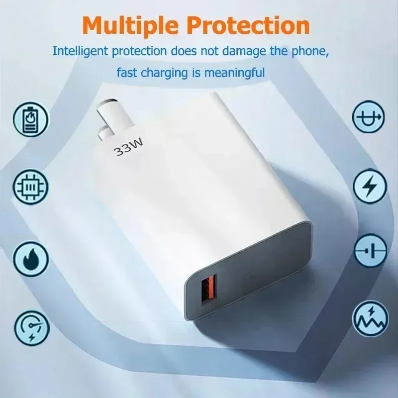 Xiaomi 33 واط شاحن سريع QC 3.0 USB نوع C كابل 6A شحن سريع توربو شحن شاحن الهاتف المحمول لسامسونج Xiaomi جديد 2025