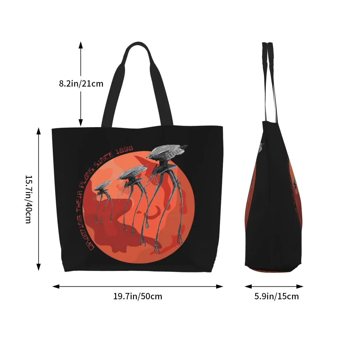 War Of The Worlds Drawing Their Plans Since 1898 Shopping Tote Bag Canvas Shoulder Bags Shopper Grocery Handbag for Women