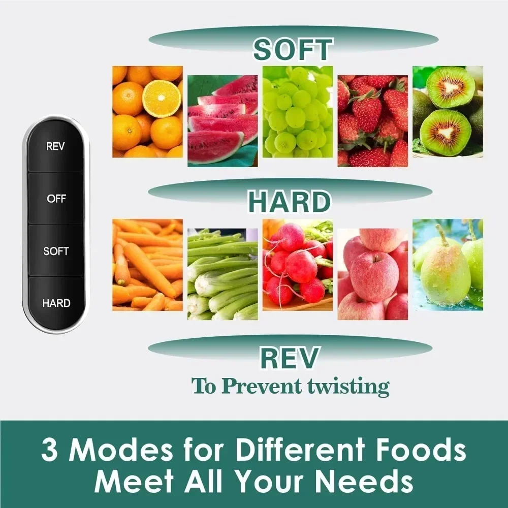 Espremedores lentos, máquina de espremedor prensado a frio com rampa de alimentação grande de 3 polegadas, máquinas de espremedor de mastigar vegetais e frutas, BPA Fr