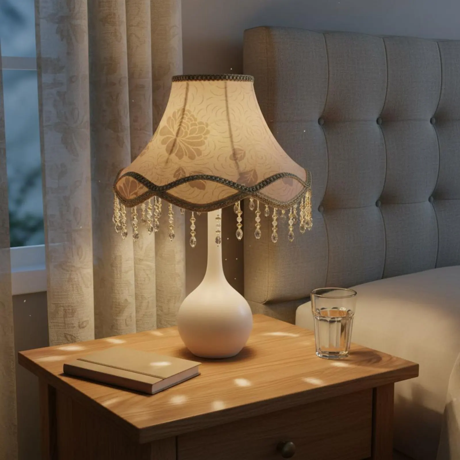 European Regal Design Lamp Shade Retro Design Beaded Textile Lampshade Tassel Lampshade Floral Pattern for Bedroom