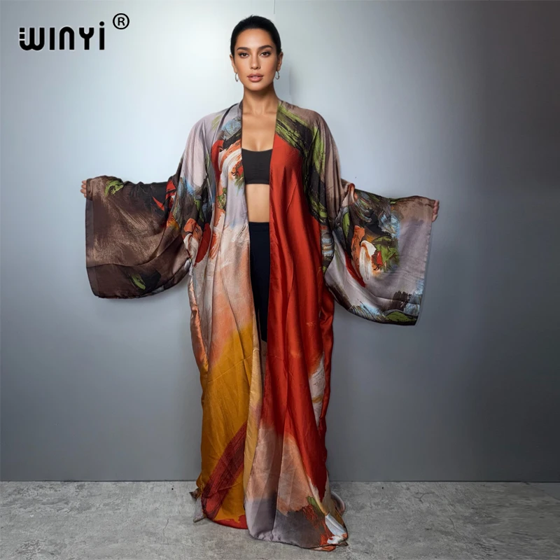 

WINYI African Kimono Abaya Muslim Women Cardigan Loose Boho Blouse Casual Beach Cover up Party Kaftan Female Dress