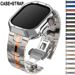 Luksusowy pasek + etui do Apple Watch 9 8 7 SE 45 mm 41 mm 44 mm 38 mm 40 mm 42 mm Pasek ze stali nierdzewnej do iWatch Ultra 2 49 mm Pokrowiec TPU