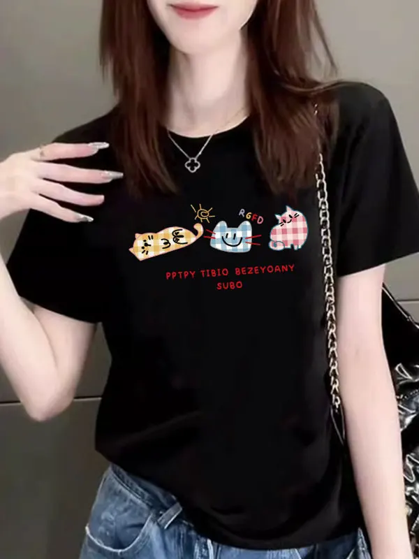 

Женская футболка Bla из чистого хлопка ort Sve, новинка 2025, летняя корейская свободная футболка с ленивым рукавом, модель без коллаживания