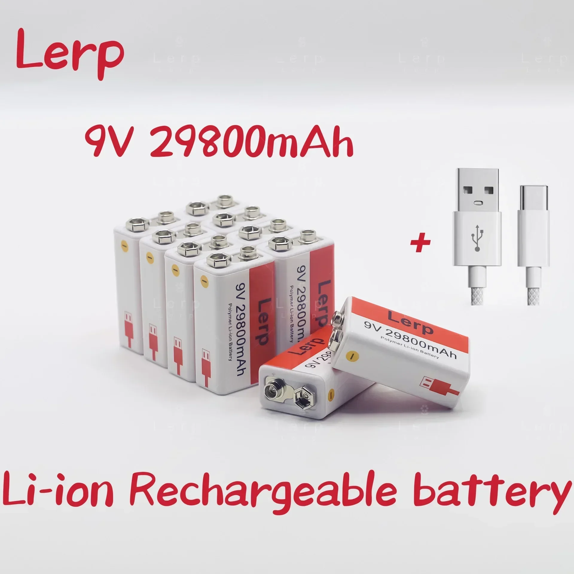 Multimeter rechargeable lithium-ion battery, 9V battery, 29800mAh, mini USB, toy, microphone, remote control, KTV use, new 2023