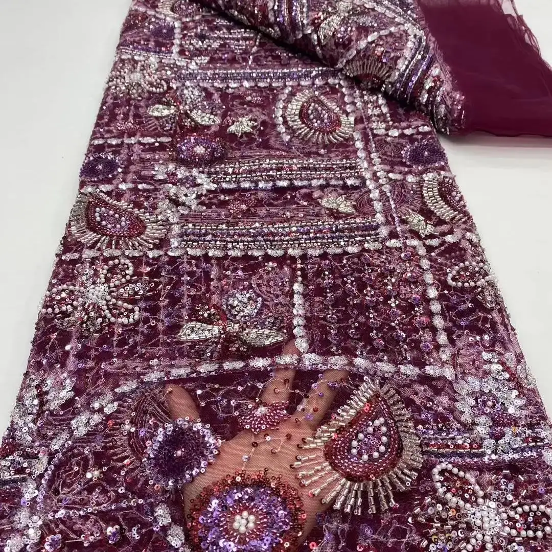 

Africa Nigerian Beaded French Mesh Lace With Sequins High Quality 2025 Embroidery Lace Sequins Lace For Wedding Dresses Women