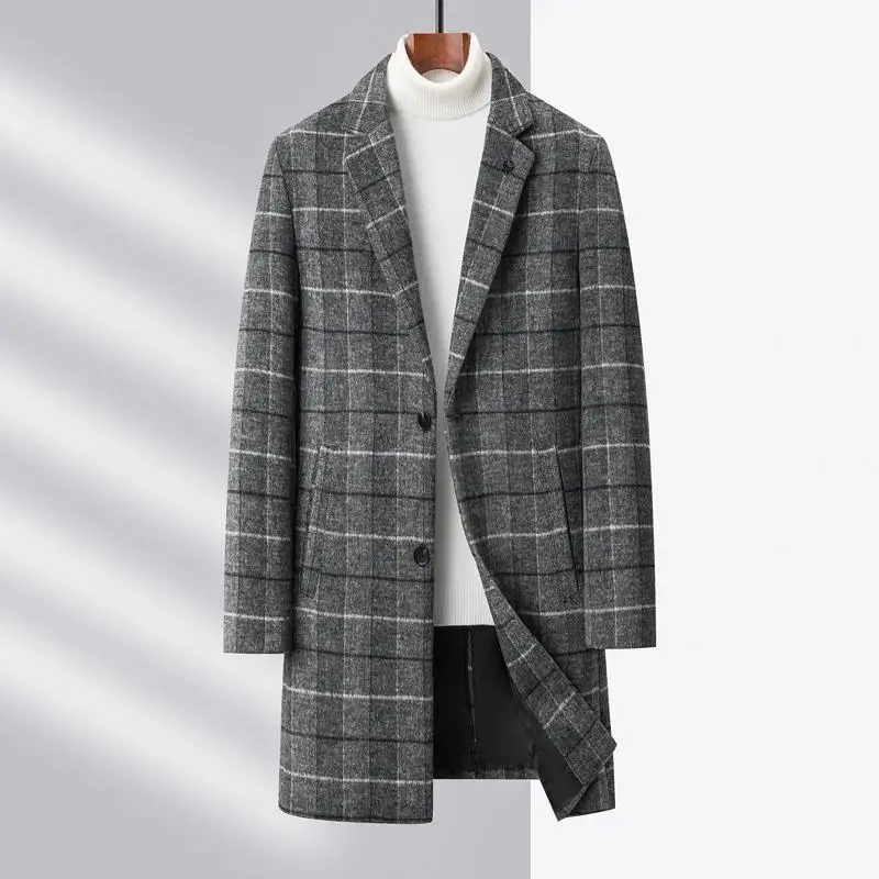 

High Quality Wool Coat, Stylish and Handsome Trend, High-end Mid-length Casual Business Men's Coat Thick (winter) Wool and Blend