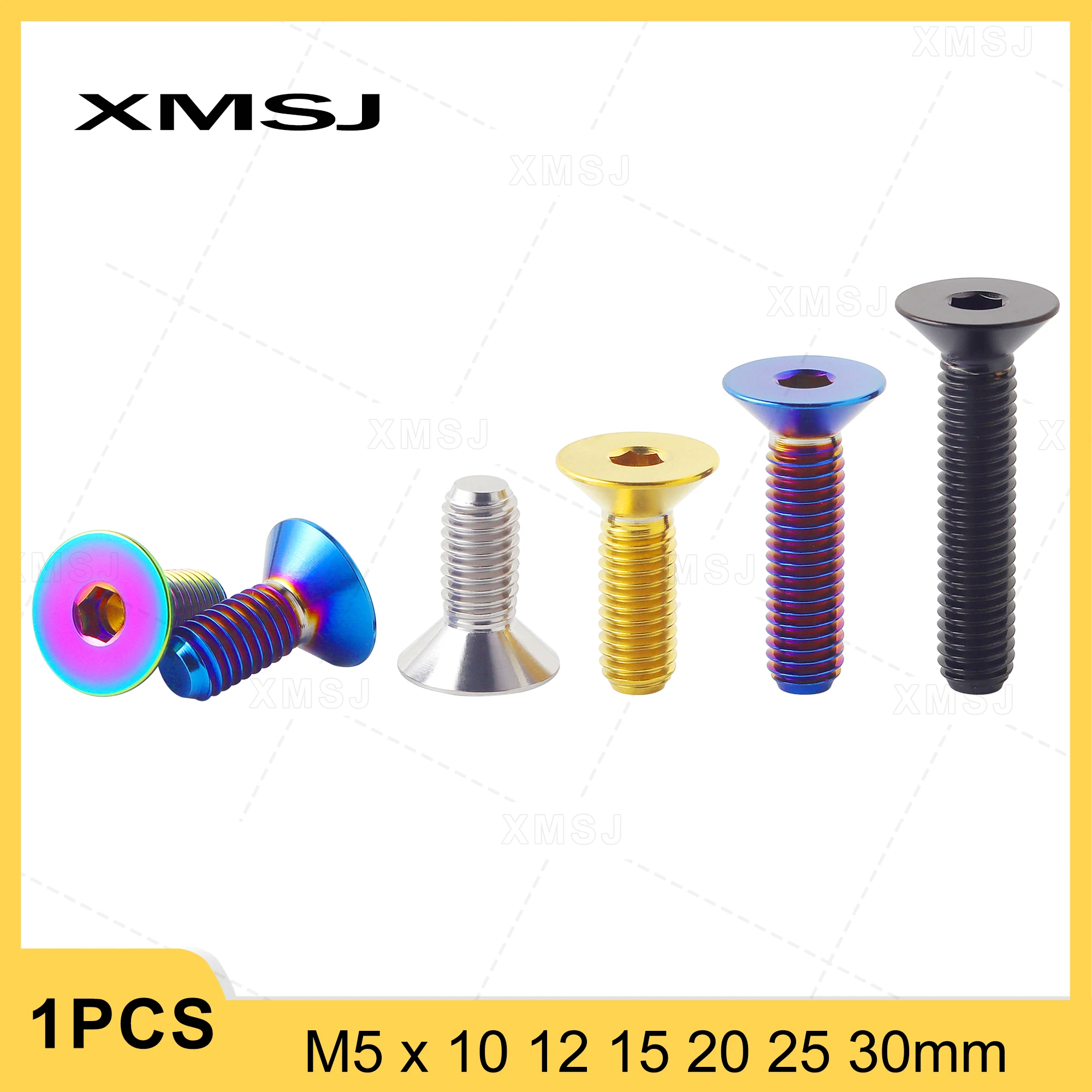 

XMSJ M5x10 12 15 20 25 30mm Countersunk Head Screw Allen Flat Head Titanium Bolts Hexagon Hex Socket Steering Wheel Screw