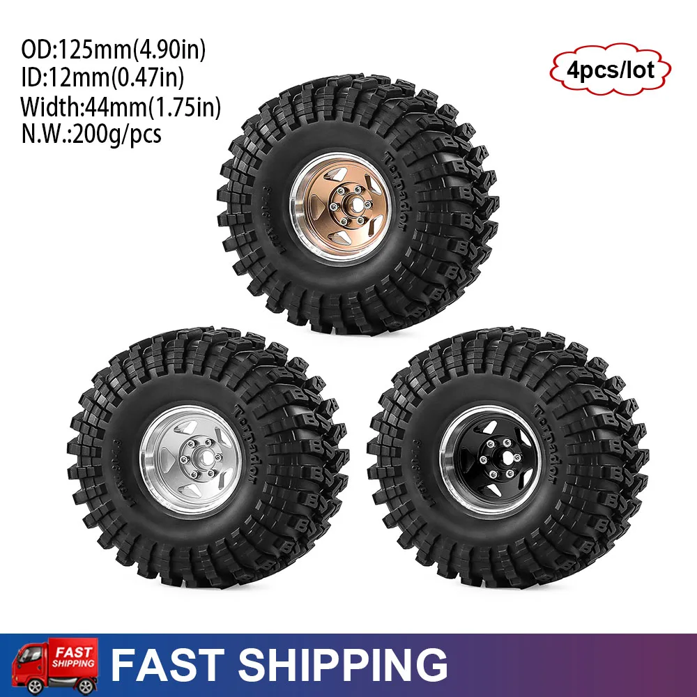 

4PCS 1.9 in 125mm Rubber Wheel Tires For RC Crawler Car 1/10 TRX4 TRX6 SCX10 II III 90046 AXI03007 Gen7/8 D90 VS4-10