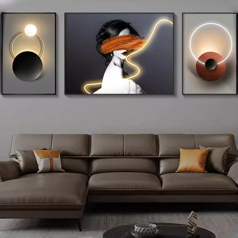 Living Room Decoration Painting LED Lighting Mural Painting Character Triptych Hanging Painting Bedroom Sofa Background Wall