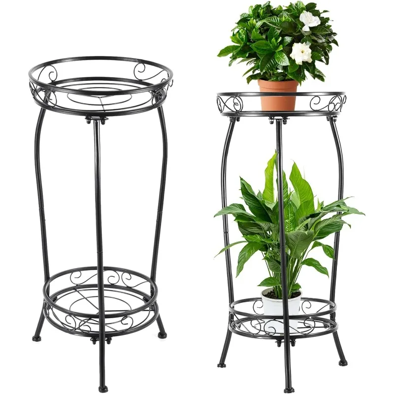 

Plant Stand Indoor Outdoor，Tall Black Metal Rustproof Stable Plant Stands，2 Tier 27.1 inch (2PS-Iron)