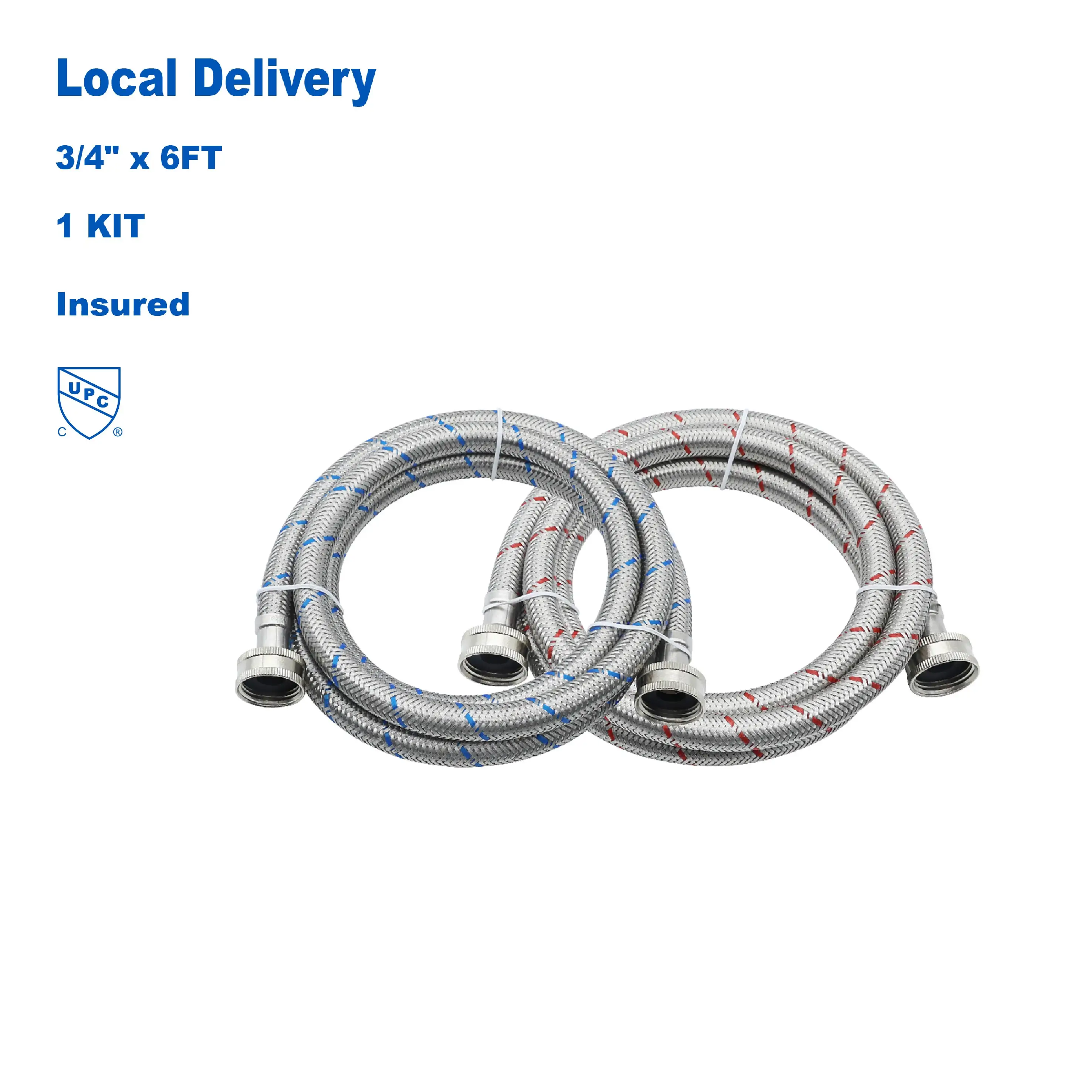 KING SMART 6 FT Washing Machine Hose; Premium Stainless Steel Braided Burst Proof for Hot and Cold Water Supply Lines; 81021