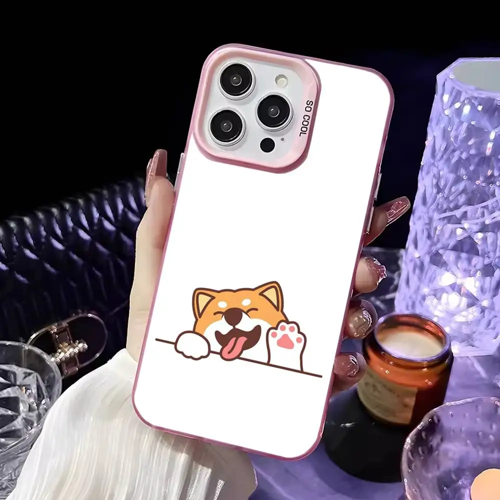 Leuke Cartoon Corgi Telefoonhoesje voor iPhone 16,15,14,13,12,11, Mini, Pro, MAX Roze Matte Schokbestendige Cover