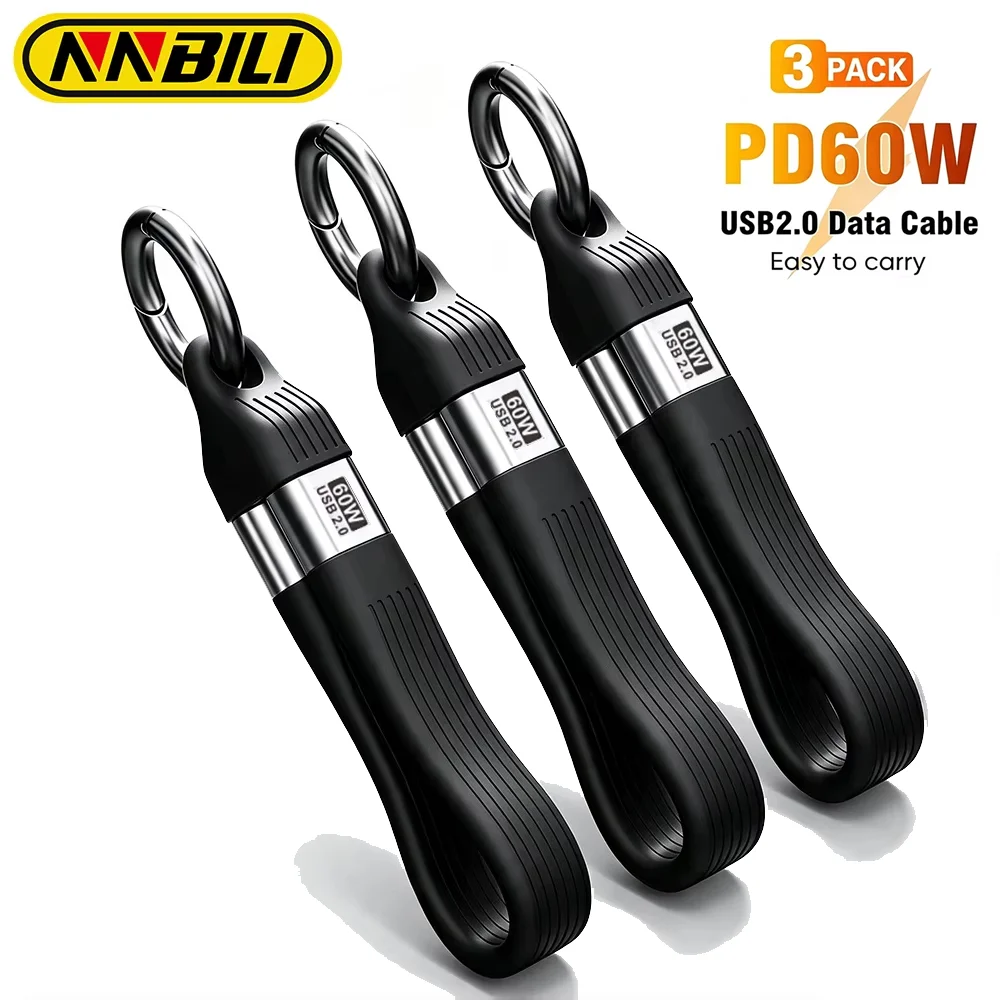 NNBILI 1-3 Stück 60W Typ-C zu Typ-C PD 60W USB 2.0 Kabel Schlüsselanhänger 5A Datenübertragung ﻿   Kabel für iPhone 18 Samsung Laptop Tablet