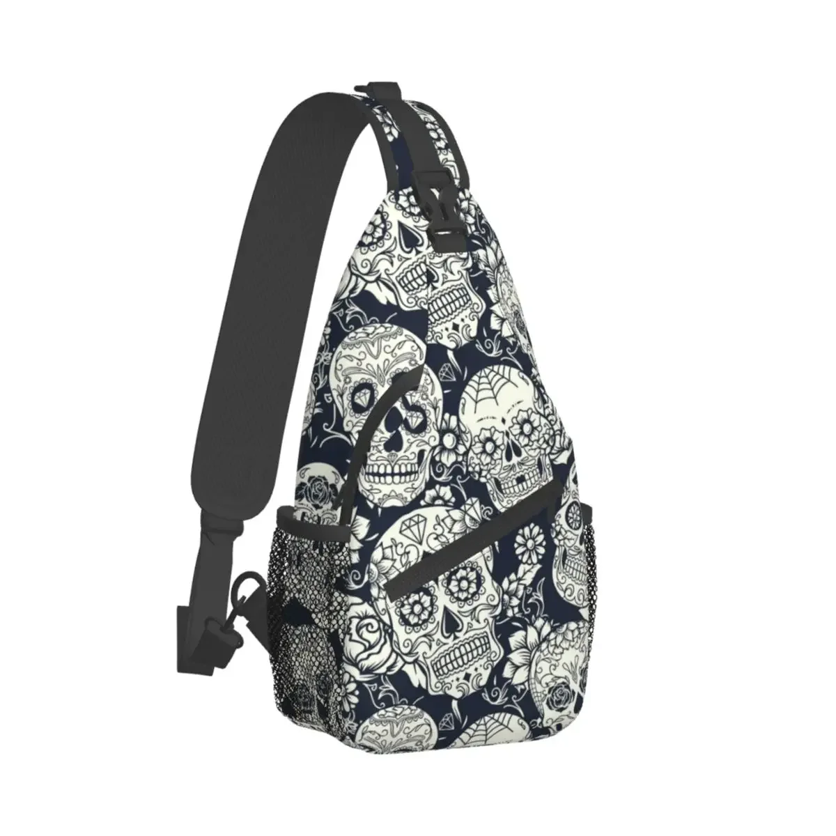 Crossbody Bag Sports Sugar Skull Floral White Pattern Chest Bag Unisex Women Man Fashion Shoulder Backpacks Travel