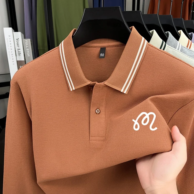 Exquisites Herren-Designer-Mode-Polohemd mit Revers und Print, 100% Baumwolle, Warn, Herbst-Frühling, Langarm-T-Shirt, Vielseitige Herrenbekleidung – Detail 12