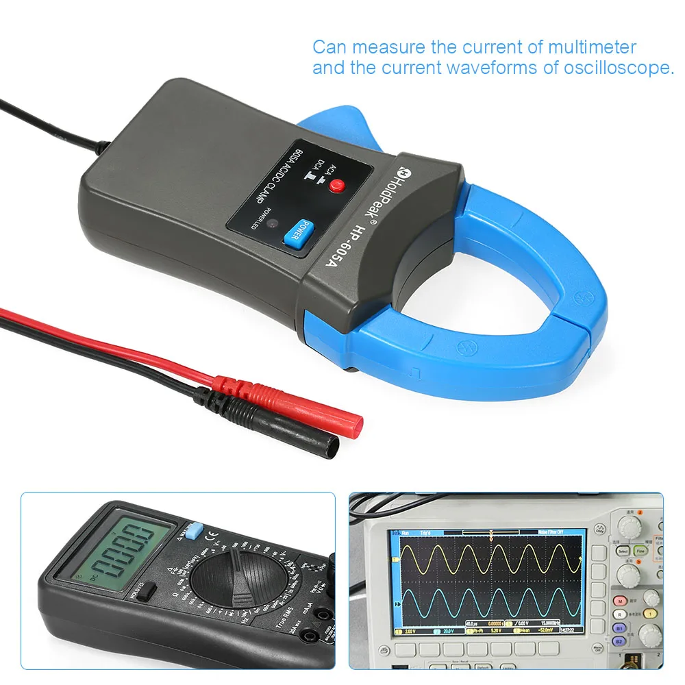 HoldPeak 600A DC/AC Current Clamp Adapter Clamp-On Adapter Meter with Test Probes