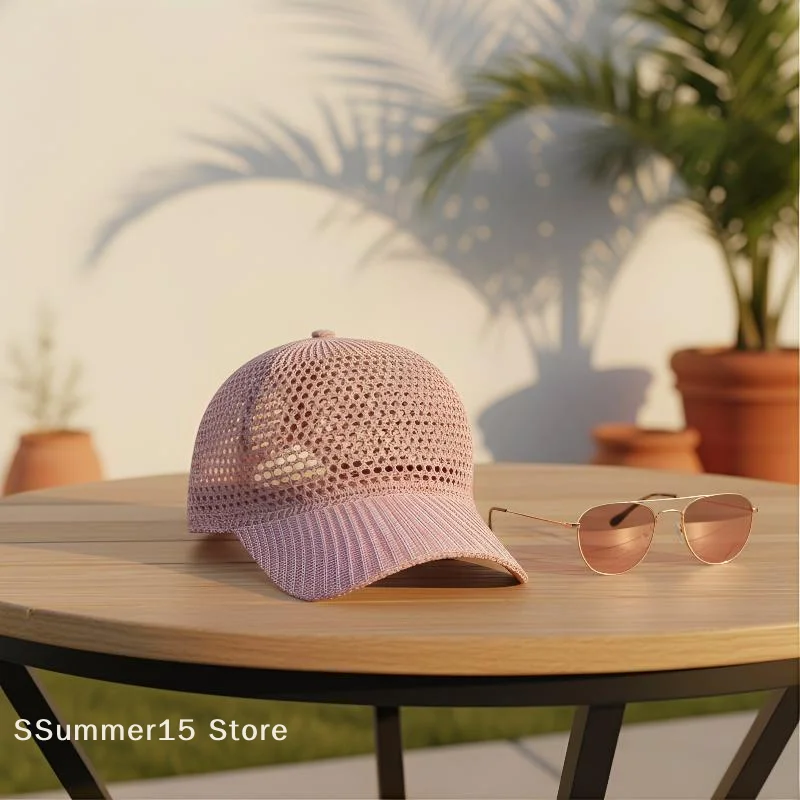 【R】Breathable Mesh Baseball Cap Women's Summer Simple Versatile Knitted Peaked Cap Outdoor Sports Sun Protection Baseball Caps