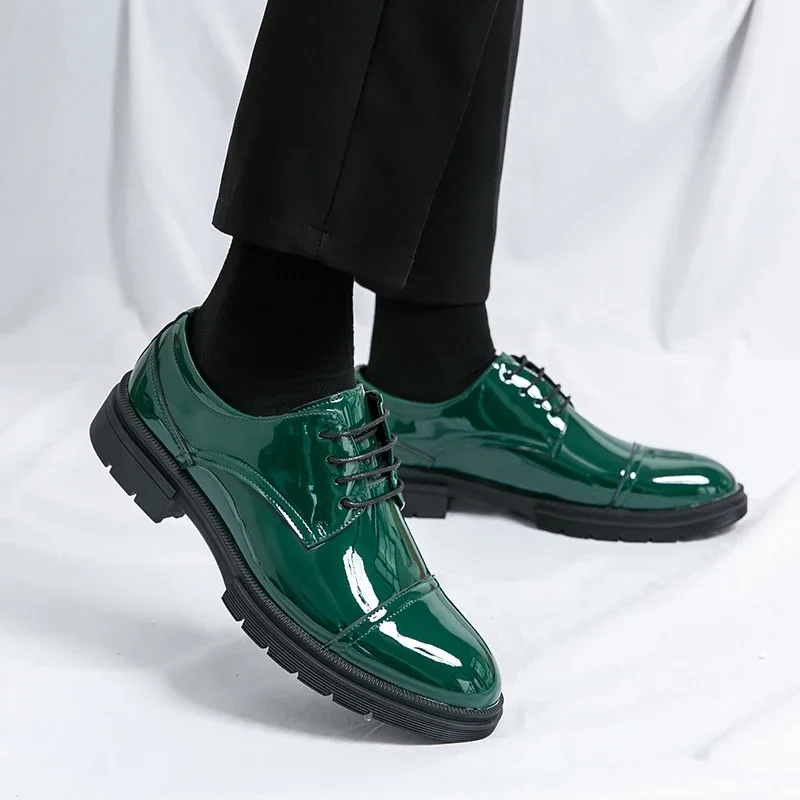 Spring Autumn Skincare Personalized Green Oxford Shoes Lace Up Business Casual Leather Shoes Party Wedding Bright Color Shoes