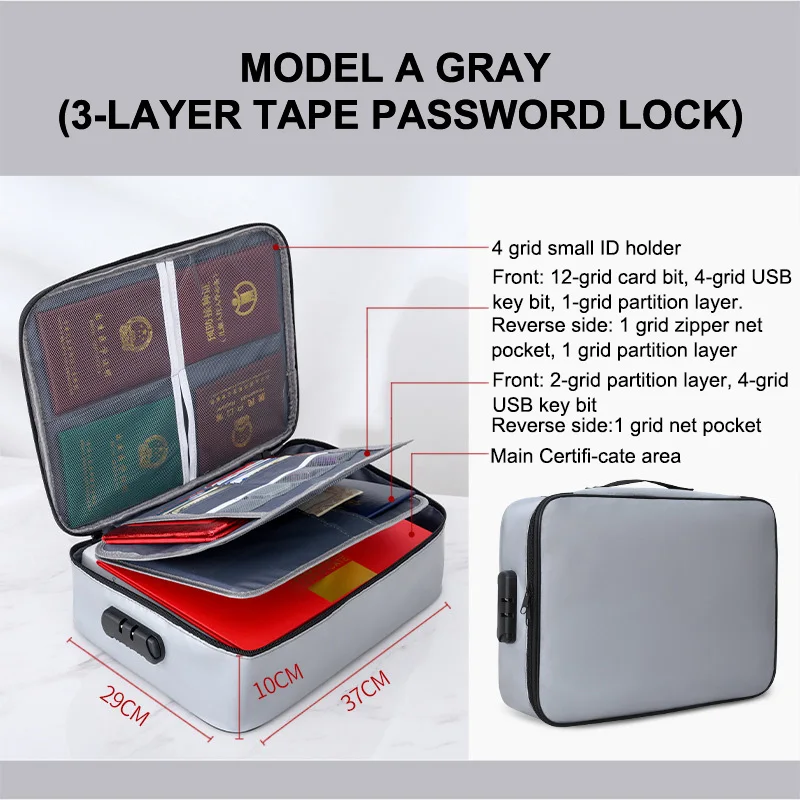 Fireproof Document Password Bag Travel Waterproof File Money Storage Safe Multifunctional Waterproof File Organizer Storage Bag