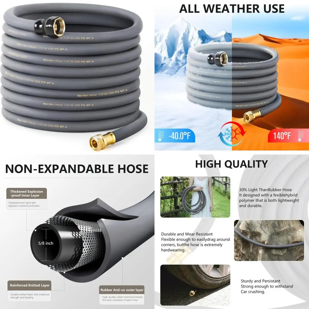 

Heavy Duty 5/8 Inch x 100 Feet Rubber Water Hose with 600 PSI Burst Pressure, Kink-Free and Durable for Outdoor and Car Washing
