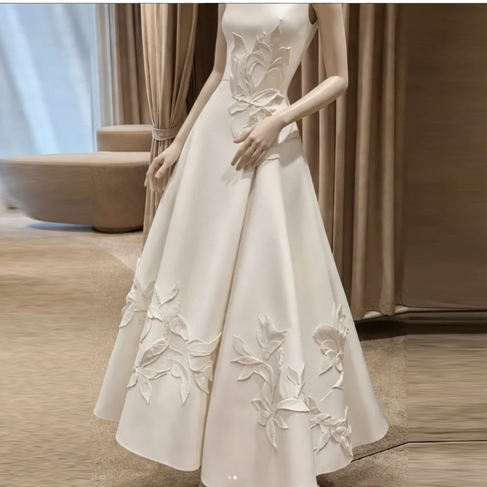 Customized Elegant Evening Dresses for Women High-Neck Flowers Ankle-Length A-Line Prom Formal Wedding Guest Special Events Gala