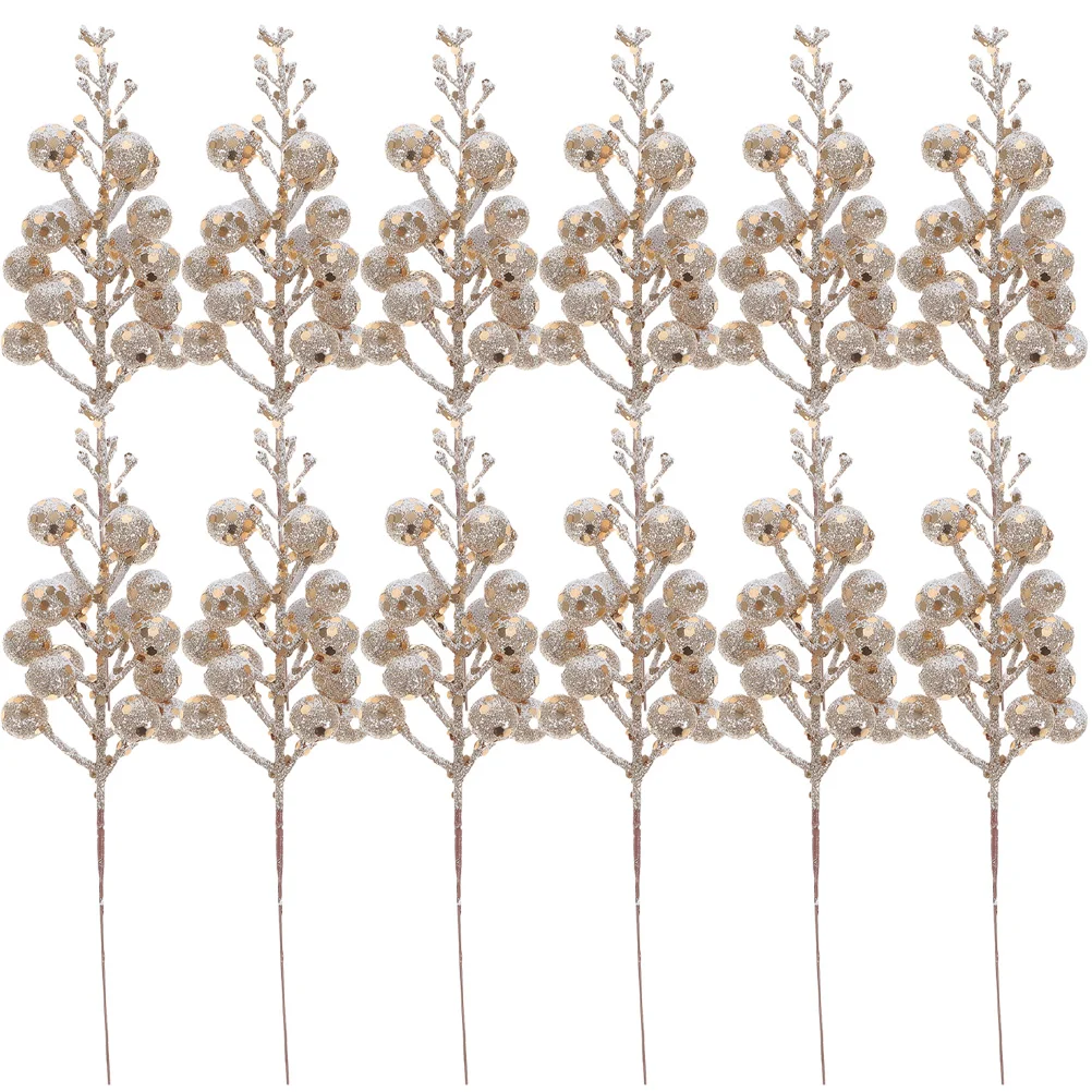 

12 Pcs Christmas Imitation Berries Tree Branches For Decoration Garland Artificial Berry Wreath Fake Glitter