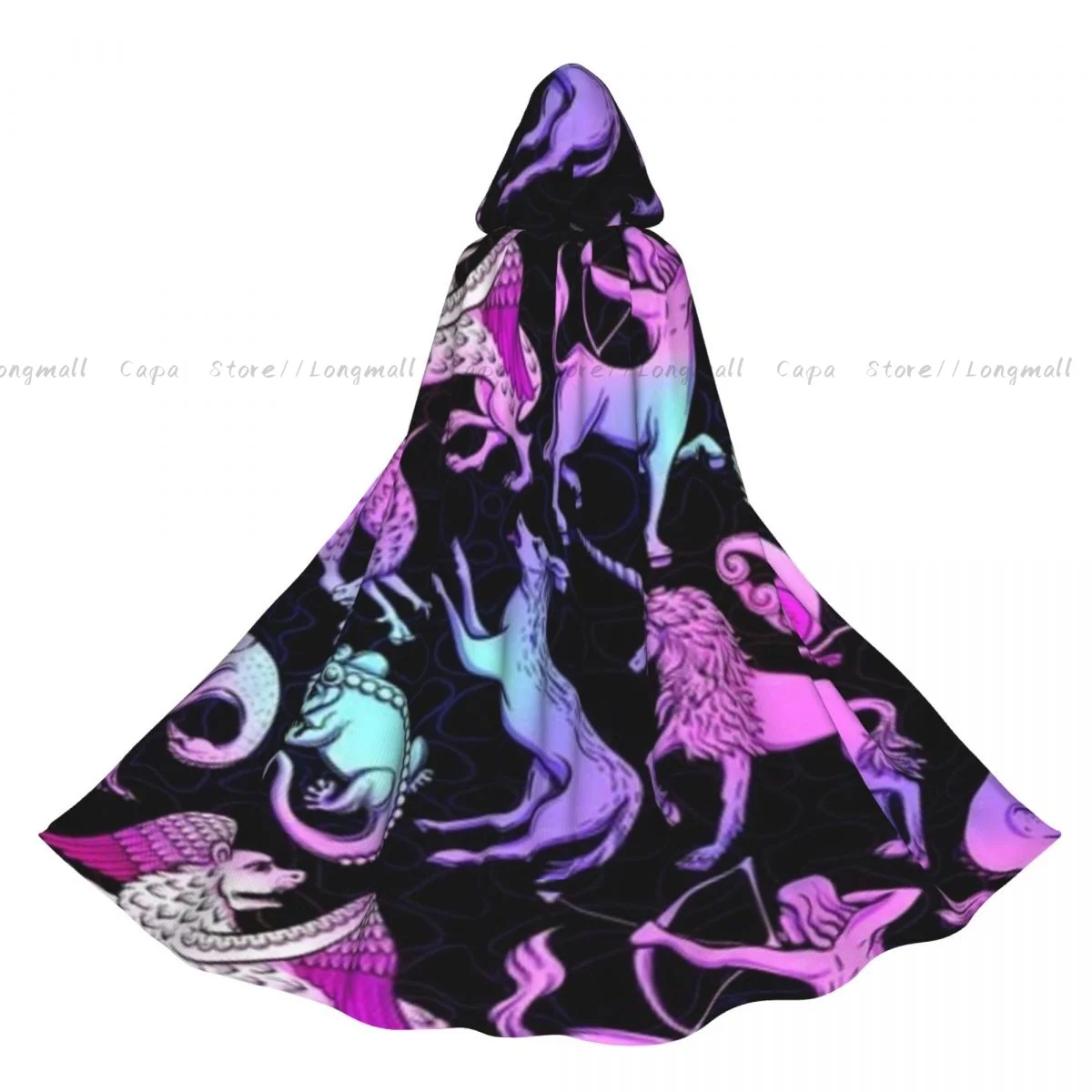 

Medieval Mythical Animals Romanesque Style Hooded Cloak Coat Halloween Cosplay Costume Vampire Devil Wizard Cape Gown Party