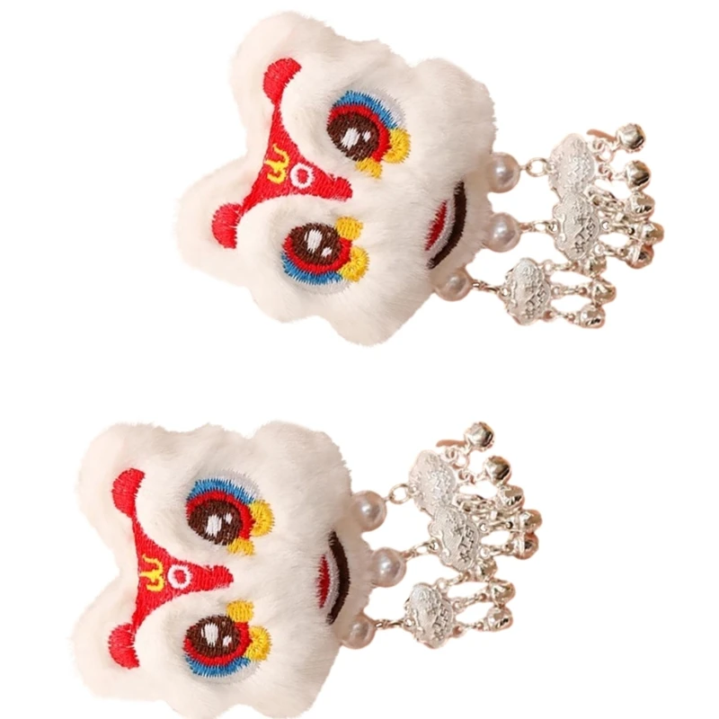 2Pcs Sweet Hair Clip Plush Lion Dance Hairpin Tassels Barrettes for Women Girls Chinese Hair Accessories