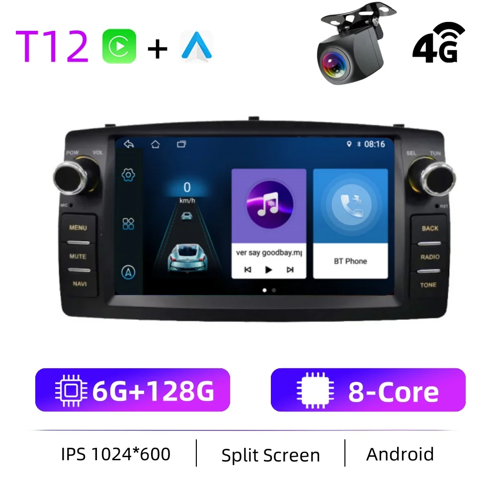 Autoradio Android Voor Toyota Corolla E120 2003-2006 BYD F3 Carplay Multimedia 7 ''Player 2Din Autoaudio Head unit Navigatie GPS - afbeelding 1