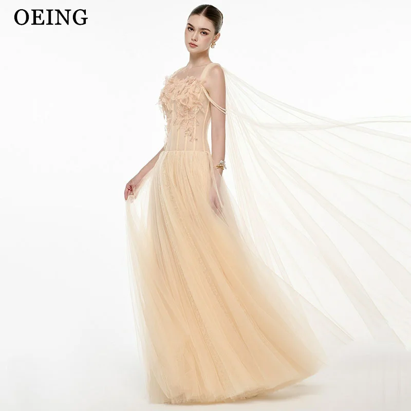 

OEING Elegant A-Line Prom Dress Off The Shoulder Sleeveless Appliques Party Gowns Floor Length Evening Dress Customized