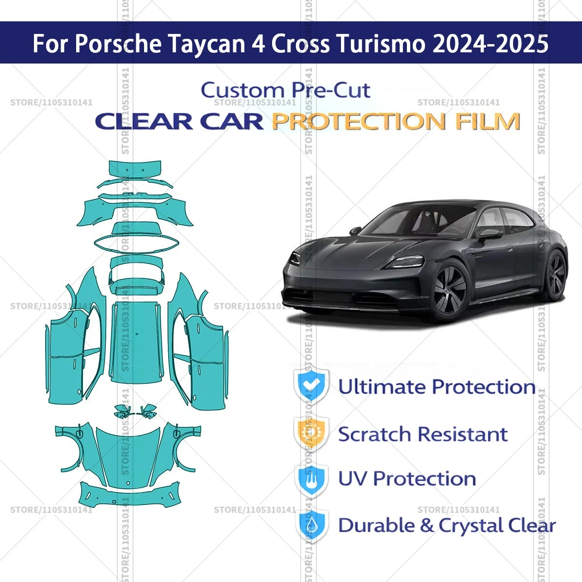 

Защитная пленка PPF для Porsche Taycan 4 Cross Turismo 2024-2025, предварительно вырезанная, прозрачная, автомобильная пленка PPF