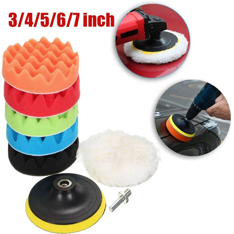 

3-7 Inch Car Polishing Pad Sponge Buffing Waxing Clean Wool Wheel Self-Adhesive Polish Disc for Car Polisher Drill Adapter Kit